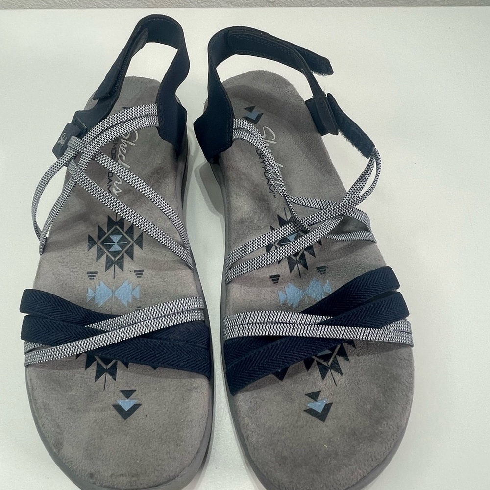 Skechers Memory Foam Women 7 Blue Strappy Elastic Sandals Flats Boho Outdoor - Picture 2 of 5